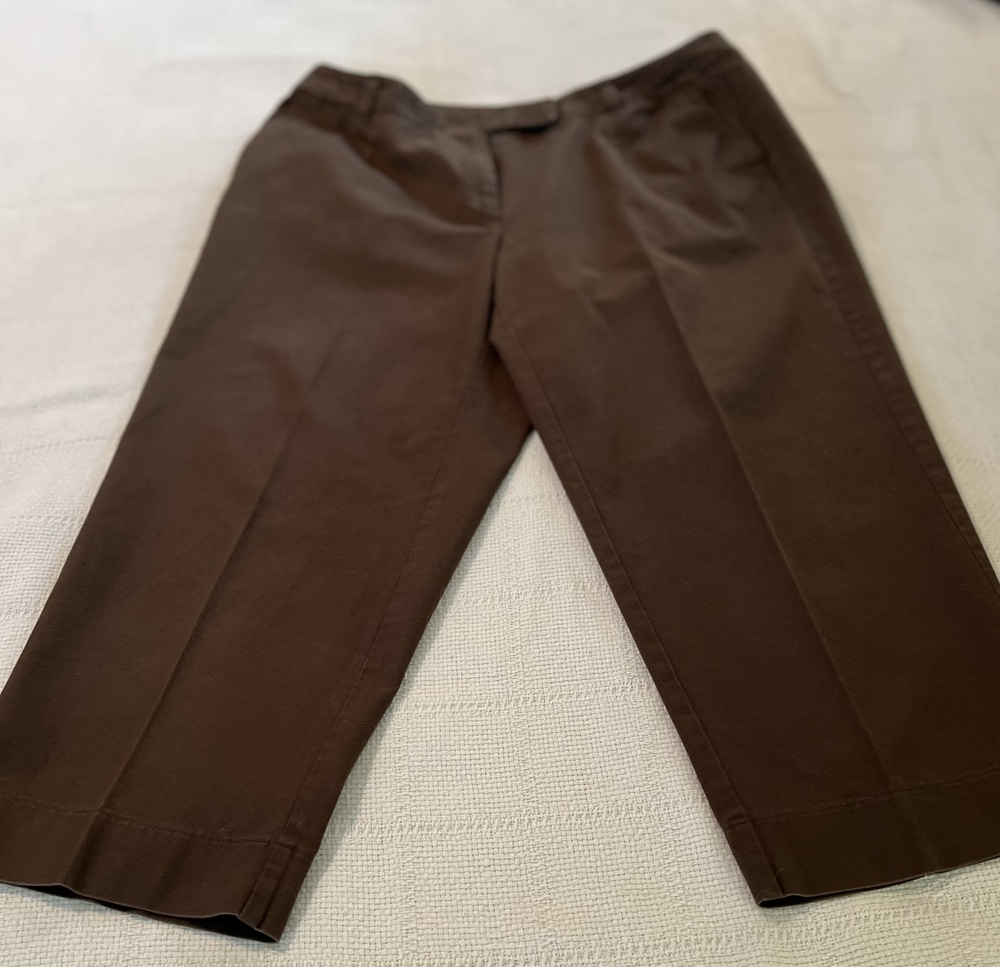 Talbots Brown Cropped Pants 14W Classic Stretch Capri